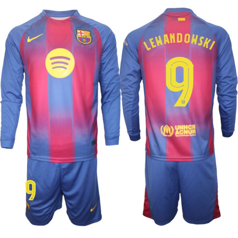 Men 2025-2026 Club Barcelona home blue Long sleeves #9 Soccer Jersey